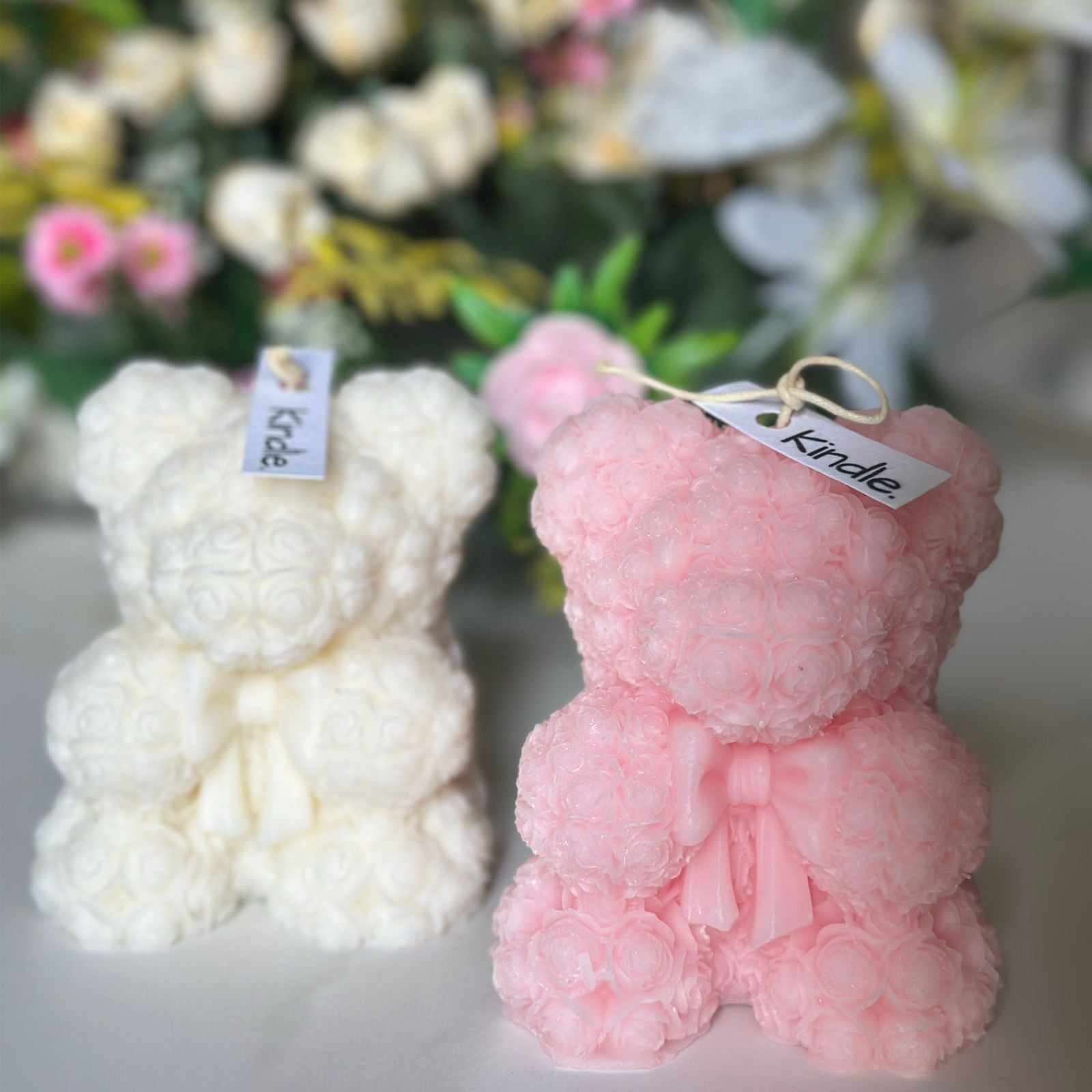 Bowtie Rose Bear Candle